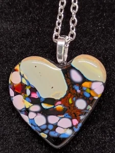 Hand Crafted Fused Glass Pendant Heart W/Chain #1425 - Picture 1 of 4