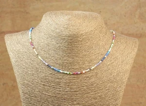 Collar gargantilla multi mezcla de piedras preciosas facetadas redondas 2-3 mm piedras preciosas con cuentas para mujer 18" - Imagen 1 de 12