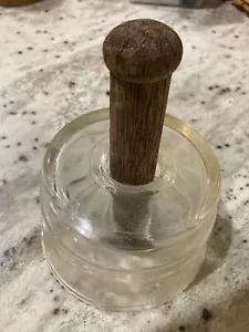 Rare, Vintage Glass Butter Press Butter Mold with Wood Handle and COW stamps - Picture 1 of 5