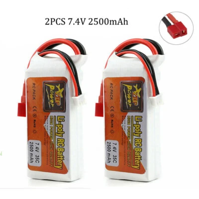 2Pcs 35C 2S LiPo Battery 7.4V 2500mAh T Plug Deans Connector for RC Car Airplane - Image 1 of 4