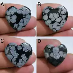 Pretty Snowflake Obsidian Heart Shape Cabochon Loose Gemstone For Making Jewelry - Picture 1 of 13