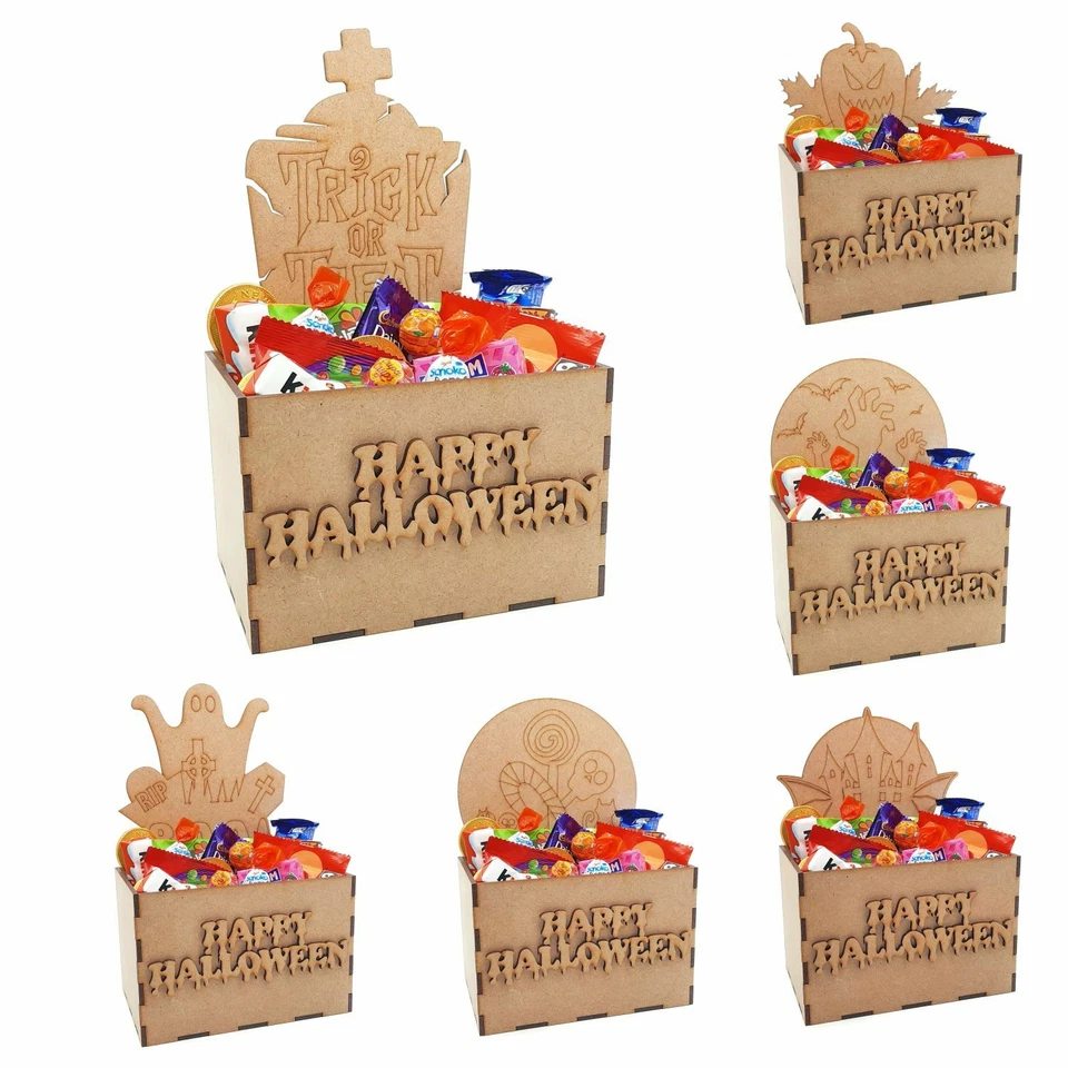 Halloween Treat Box cesto regalo kit artigianato riempibile MDF porta cioccolato legno