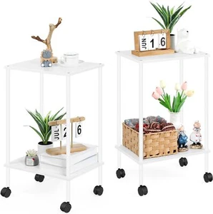 End Table Set of 2 Side Table Livingroom Bedside Tables Nightstands with Wheels - Picture 1 of 7