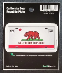 Vinyl Sticker - California Republic - Bear - License Plate - 2 x 3.5 Inches - Picture 1 of 3
