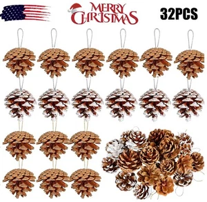 32× Christmas White+Natural Pine Cones Rustic Pinecones Bulk Xmas Tree Ornaments - Picture 1 of 12