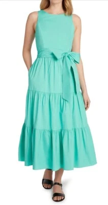 Vestido TAHARI ASL Turquesa Plisado en Niveles Elastizado Algodón Popelina Atado Atrás Cinturón 12 Foto 1 de 4