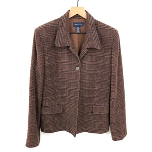 Blazer corto vintage Charter Club mezcla de lana academia marrón azul marino a cuadros 12 - Imagen 1 de 8