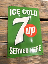 VINTAGE ICE COLD 7 UP SERVED HERE DOME SODA POP SQUIRT PORCELAIN GAS OIL SIGN