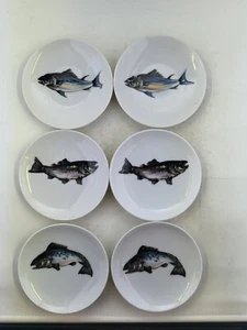 Juego de seis platos de pescado. 3 imágenes diferentes en 2 platos cada uno. - Imagen 1 de 11