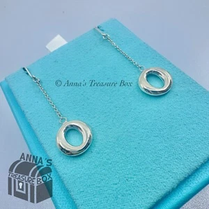 Tiffany & Co. 925 Silver Elsa Peretti Sevillana "O" Dangle Hook Earring (pouch) - Picture 1 of 7