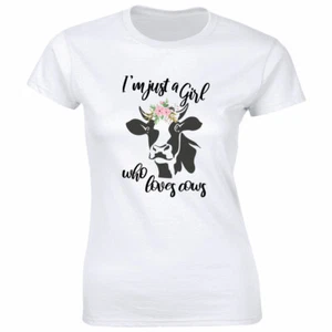 I Am Just A girl Who Loves Cows T-Shirt for Women - Picture 1 of 2