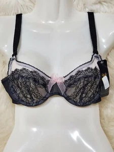 Wacoal Embrace LACE Underwire Bra Size 36A NWT Beautiful Black Pink Bow - Picture 1 of 12