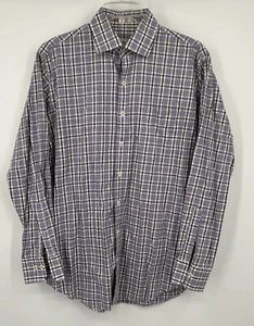 Peter Millar 100 % Baumwolle geknöpft kariert lila blau grau Shirt Large Golf - Bild 1 von 9