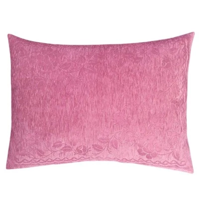 Chenille Pink Floral (Cherry Rose) 22x30 Couch Sofa Porch Seat Pillow Cover Sham - Image 1 of 4