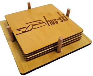 Natural Wood Vintage Hus-Ski Snowmobile Coasters and Display Holder - Picture 1 of 10