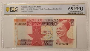 Ghana 1982 5 Cedis Note Gem Unc 65 PPQ PCGS Banknote - Picture 1 of 4