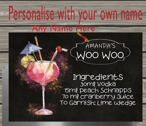 Personalised Woo Woo Recipe - Metal Plate/Sign 20x15cm - Indoor and Outdoor Use - Picture 1 of 1