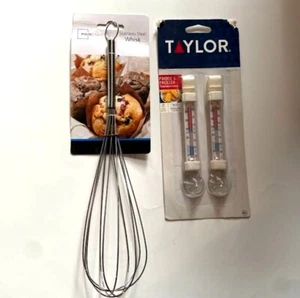 Whisk and 2 Refrigerator Thermometers Batidor de 12 pulgadas y 2 termómetros - Picture 1 of 5