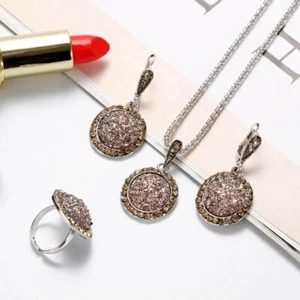 Juego de collar pendientes de cristal de circonita cúbica natural bohemia plata oro rosa S925 plt sin anillo - Imagen 1 de 6