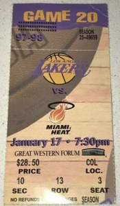 Game Used NBA Ticket Stub Heat Los Angeles Lakers w/ SHAQ + KOBE 17.01.98  - Bild 1 von 2