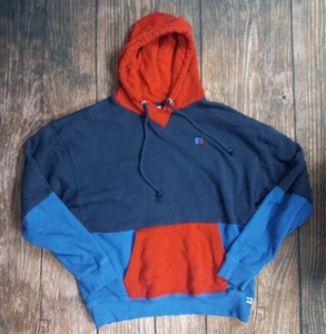 Vintage 90s Russell Athletic Hoodie Sz Medium Blue/Red Pullover Blank Sweatshirt - Picture 1 of 7