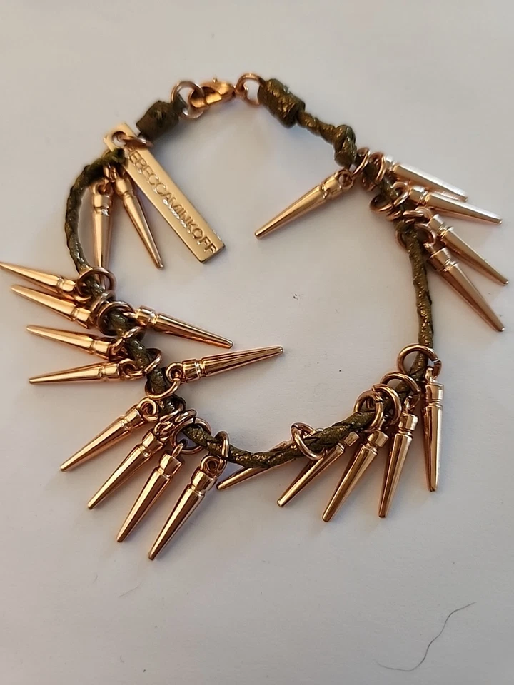 Brazalete Rebecca Minkoff Cuero Marrón Trenzado y Oro Rosa Foto 1 de 1