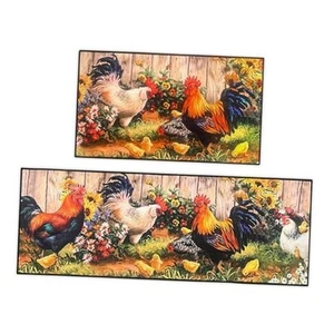 Rooster Kitchen Rug 2 Piece Set, Country 17*30+17*47 Inches Sunflower Rooster - Picture 1 of 8
