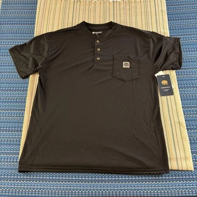 Camisa Buffalo Outdoors Henley Para Hombre Grande Negra 3 Botones Manga Corta Bolsillo Foto 1 de 4