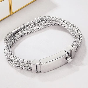 Solid 925 Sterling Silver 8mm Italy Men's Double layer Foxtail Chain Bracelet - Picture 1 of 6