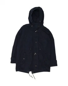 MASSIMO DUTTI Womens Hooded Parka Jacket UK 6 XS Navy Blue Cotton DI12 - Picture 1 of 4
