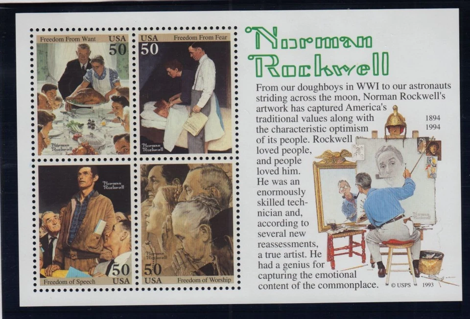 1994 Norman Rockwell 50c mini-sheet of 4 Sc 2840 MNH The Four Freedoms WWII era - Image 1 of 1