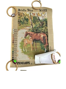 Penélope Needlepoint Lienzo BRIDLE WAY N573 Madre y Bebé Caballo 19” x 13” - Imagen 1 de 2