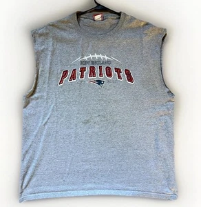 VTG Y2K Patriots Cutoff T Shirt Men 2XL Gray Sleeveless NFL Thrashed Tee - Picture 1 of 9