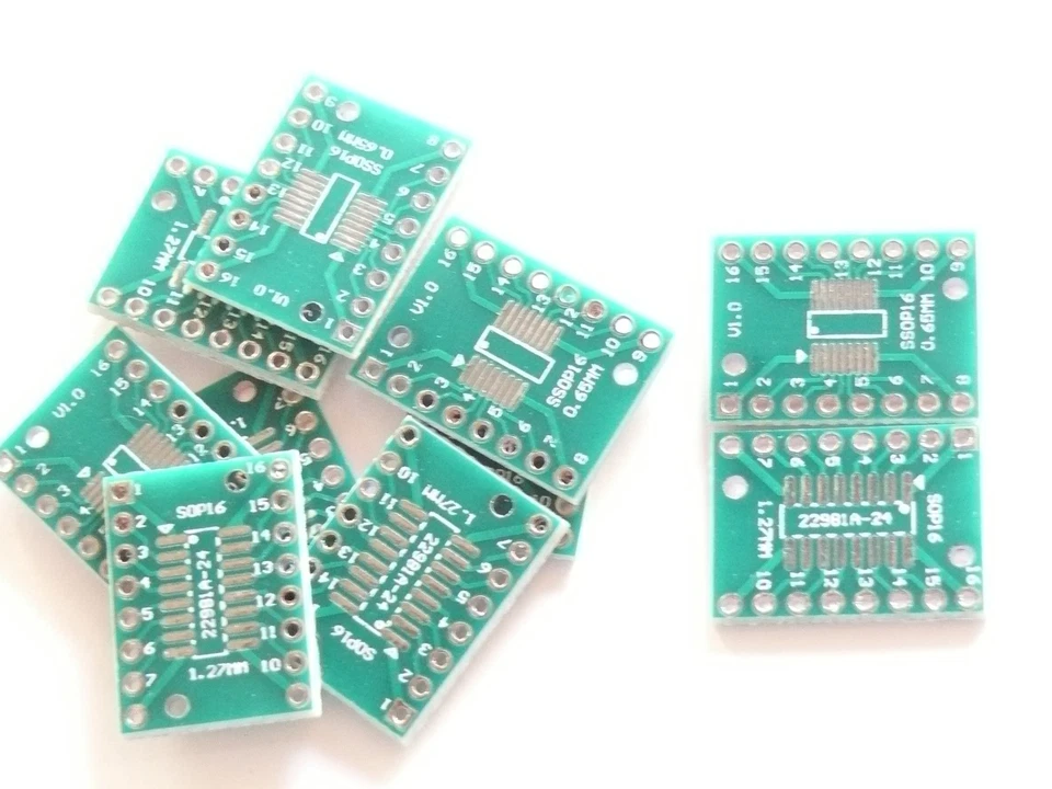 10 Stück Platinen SOP16 SSOP16 SOIC SMD-Adapter auf 2,54mm Rastermaß SOIC16 - Bild 1 von 1