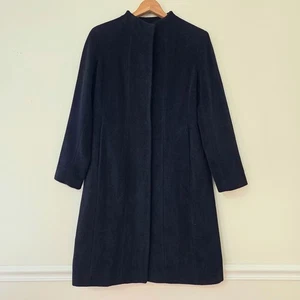 Calvin Klein Angora Wool Coat Sz 8 Black Collarless Minimalist Quiet Luxury - Picture 1 of 21