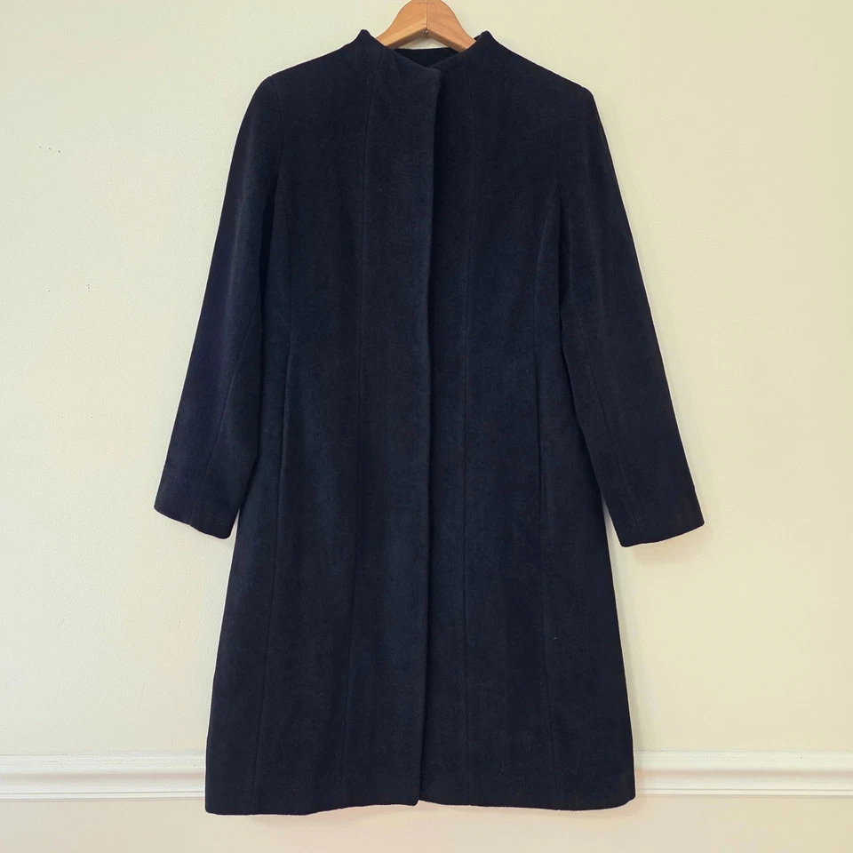 Calvin Klein Angora Wool Coat Sz 8 Black Collarless Minimalist Quiet Luxury - Image 1 of 4