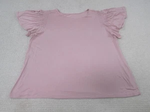 Flutter Sleeve Shirt Womens Pink Rayon Spandex Smocked Shoulders Scoop Neck - Picture 1 of 8