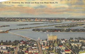 Postal FL: Causeway, Bay Islands, Miami, Florida, lino vintage publicado 1948 - Imagen 1 de 2