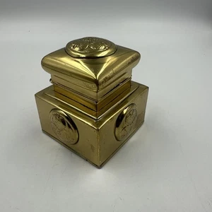 Vintage Japanese Brass Inkwell Hollyhocks Florals Japan Tokugawa Shogunate Crest - Picture 1 of 17