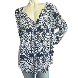 Lilly Pulitzer Lilahs weiß & blau Grafik Tonnen von Spaß Elefantenmuster Bluse XL - Bild 1 von 7