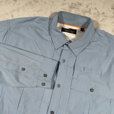 Orvis Trout Bum Air Caster Seersucker Shirt Performance Fish Vented Mens L Blue - Image 1 of 4