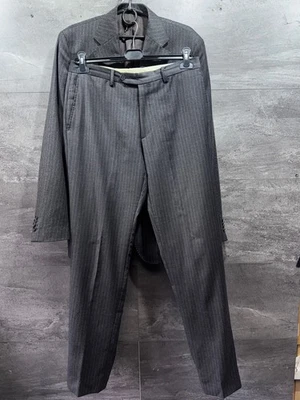 BOGGI MILANO Great Dark-Gray Striped Pure 100% Wool 3-Piece Suit Size 48 - Image 1 of 4