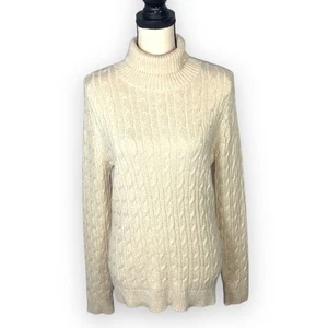 Charter Club Cream Turtleneck Cable Knit Sparkly Sweater - Picture 1 of 11