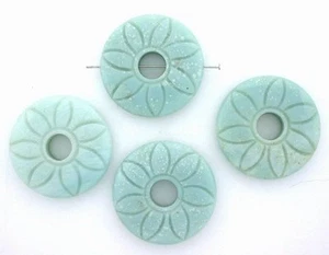 ONE 40mm Flat Round Flower Floral Blue Quartz Donut Pendant Focal Bead Gemstone - Picture 1 of 1