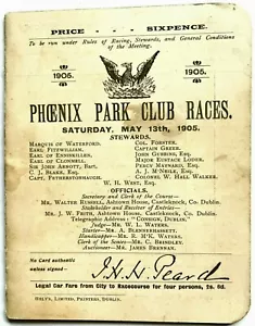 ANTIGUO PROGRAMA DE CARRERAS DE CABALLOS 1905 PHOENIX PARK CLUB CARRERAS DUBLÍN IRLANDA - Imagen 1 de 5