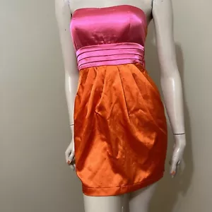 Women’s Pink Orange Polyester Casual Party Tied Bra-in Pleated Size 3/4 Dress - Picture 1 of 18