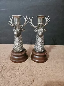 VAGABOND HOUSE PEWTER ELK CANDLESTICK CANDLE HOLDER 7" SET OF 2 - Picture 1 of 9