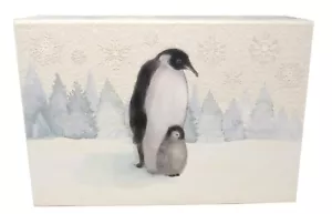 Punch Studio Flip Top Nesting Box Christmas Snowy Penguin Owl 36833 Medium - Picture 1 of 6