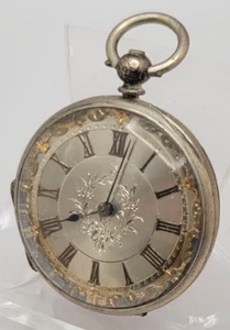 1800's Swiss Silver Dial Pocket Watch, Fine silver case 39mm  AS IS no key - Picture 1 of 8