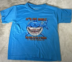 Shark T-Shirt Size 4 Youth Blue Short Sleeve It’s My Smile Trouble Florida - Picture 1 of 5